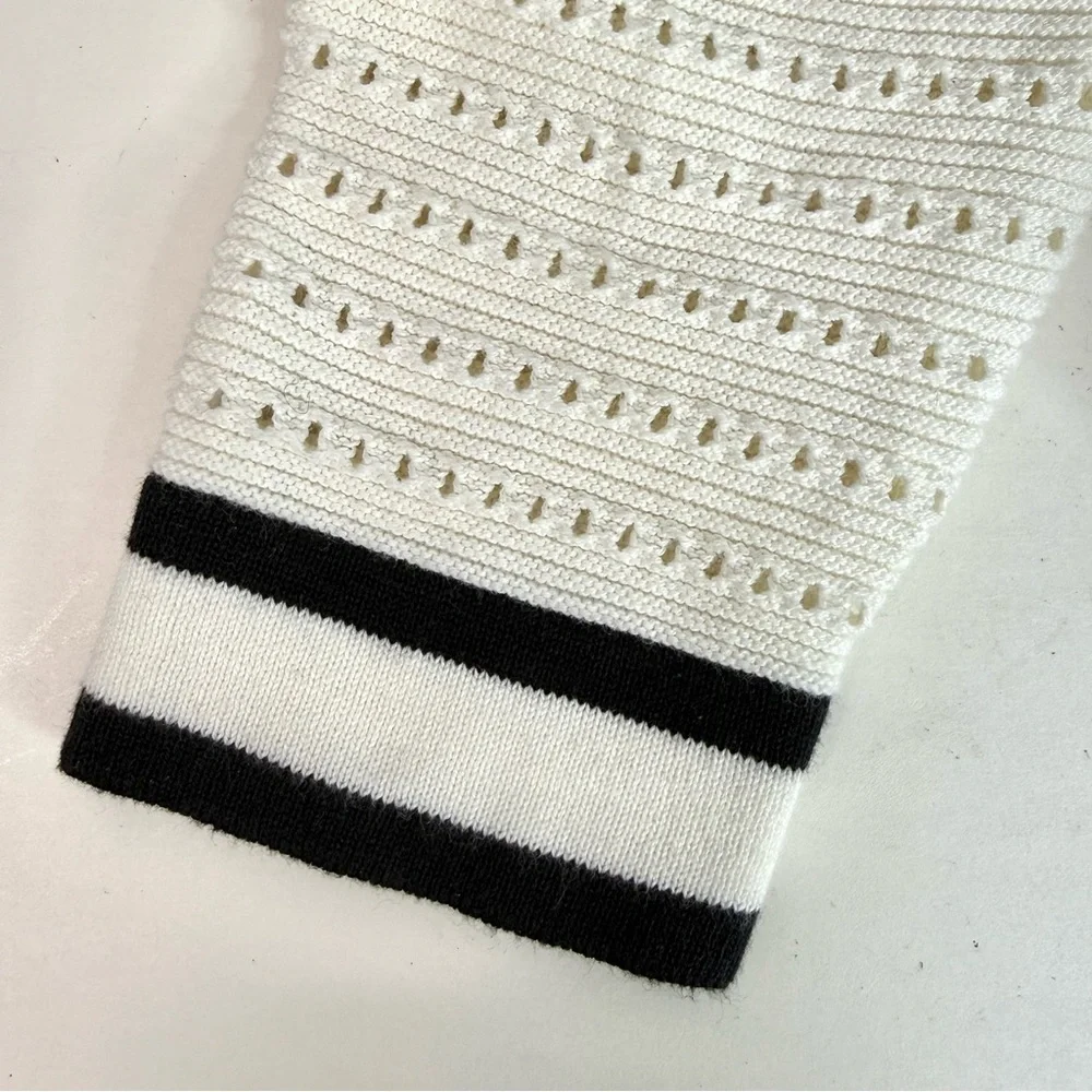 FRENCH CONNECTION Women Small Textured White Knit V-Neck Sweater Generous Sizing - Picture 11 of 16